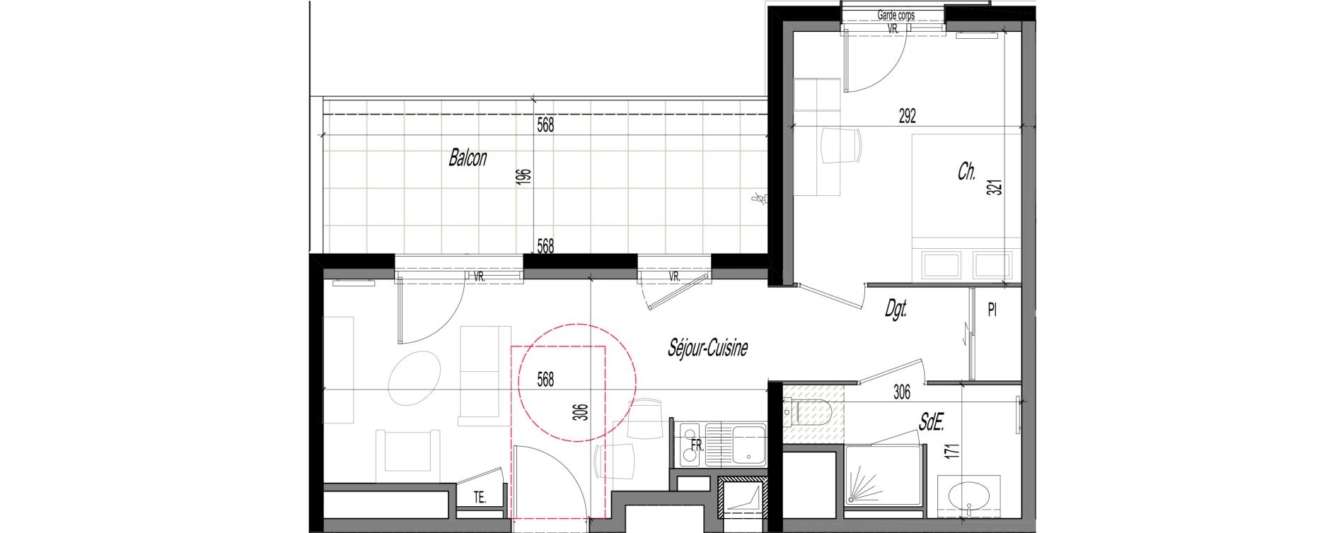 Appartement T2 meubl&eacute; de 32,75 m2 &agrave; Clermont-Ferrand R&eacute;publique