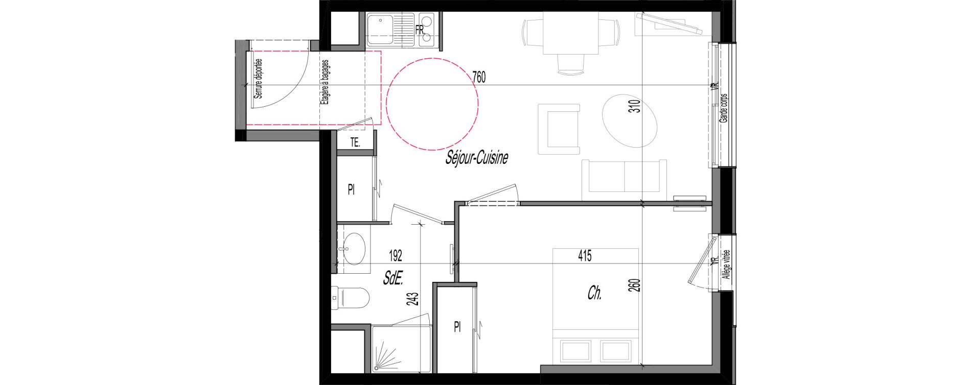 Appartement T2 meubl&eacute; de 36,10 m2 &agrave; Clermont-Ferrand R&eacute;publique