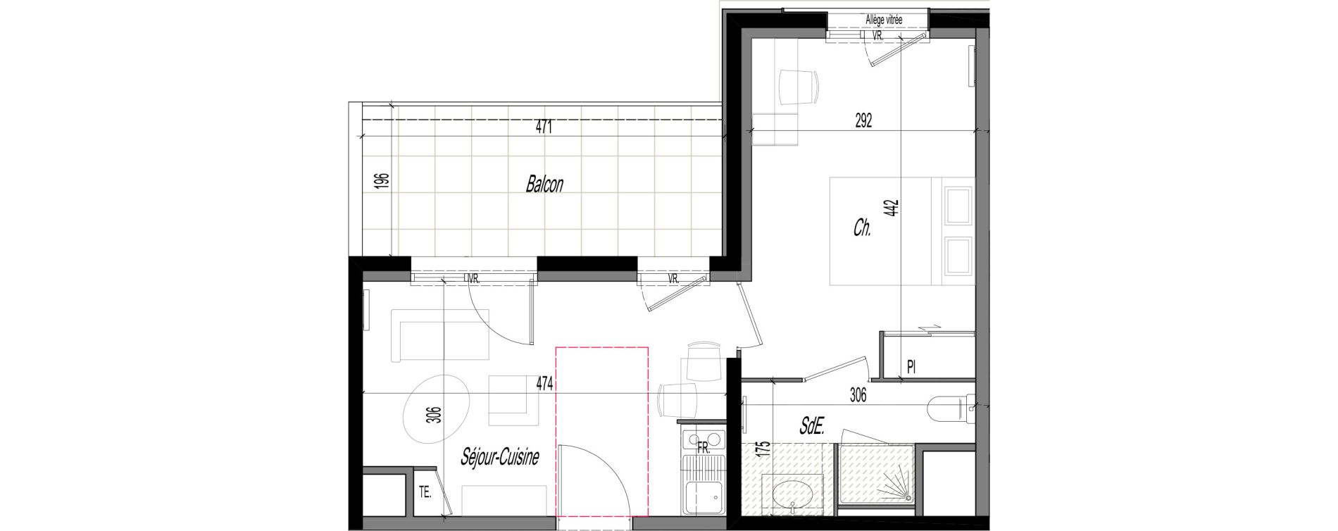 Appartement T2 meubl&eacute; de 31,45 m2 &agrave; Clermont-Ferrand R&eacute;publique