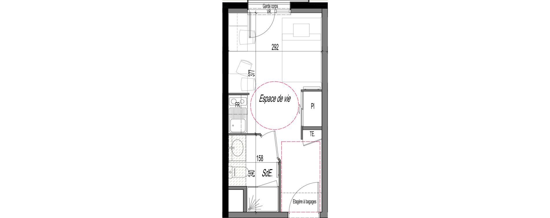 Appartement T1 meubl&eacute; de 17,20 m2 &agrave; Clermont-Ferrand R&eacute;publique