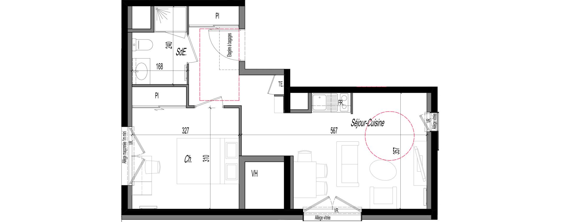 Appartement T2 meubl&eacute; de 37,10 m2 &agrave; Clermont-Ferrand R&eacute;publique