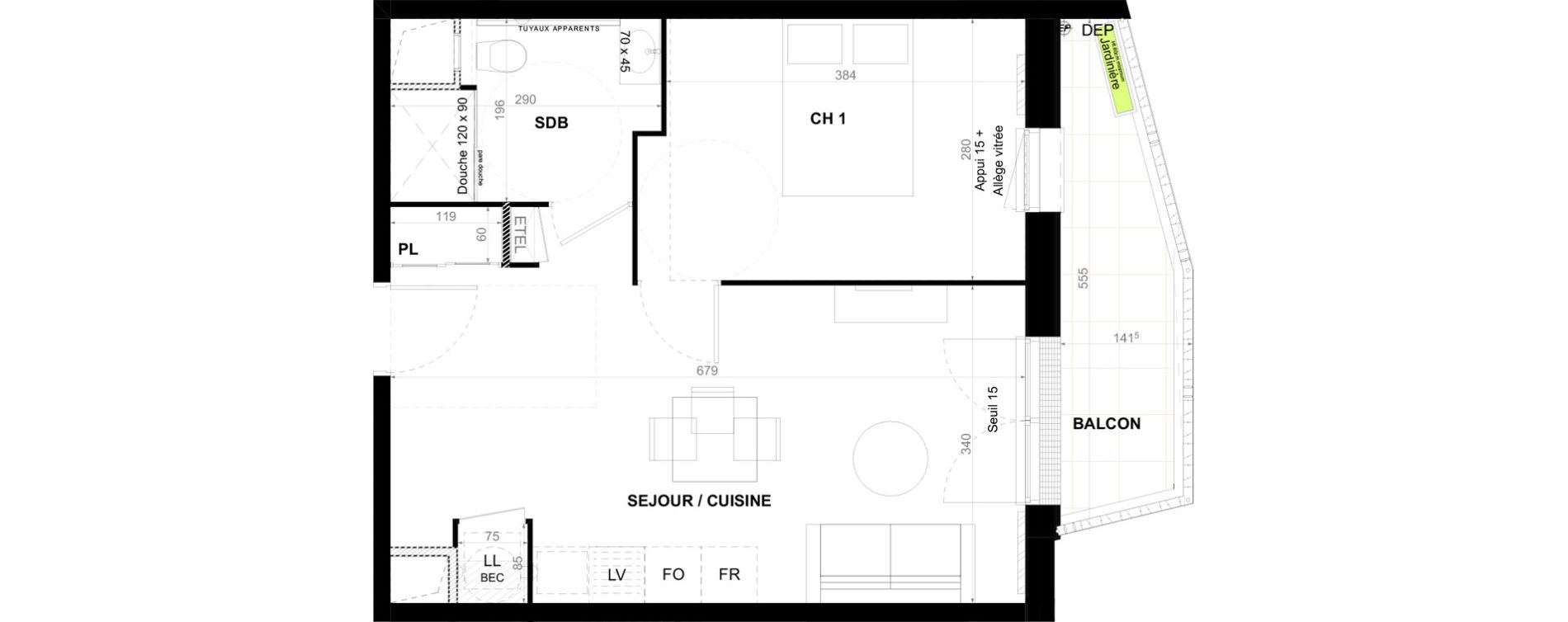 Appartement T2 de 40,71 m2 &agrave; Clermont-Ferrand Coubertin - les salins