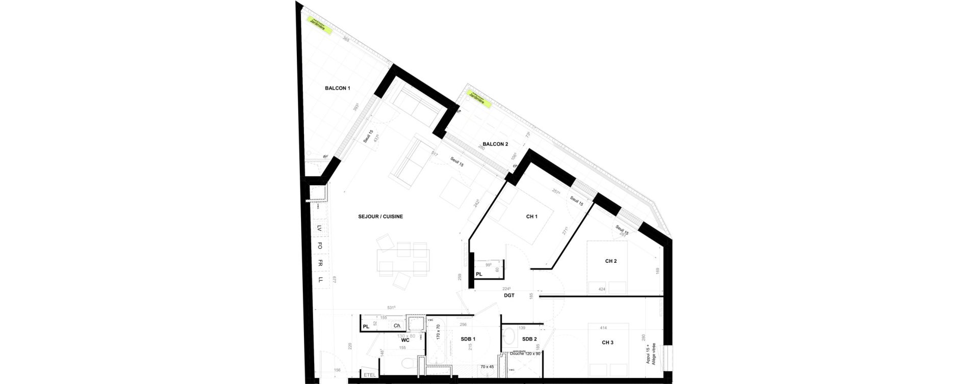 Appartement T4 de 86,55 m2 &agrave; Clermont-Ferrand Coubertin - les salins