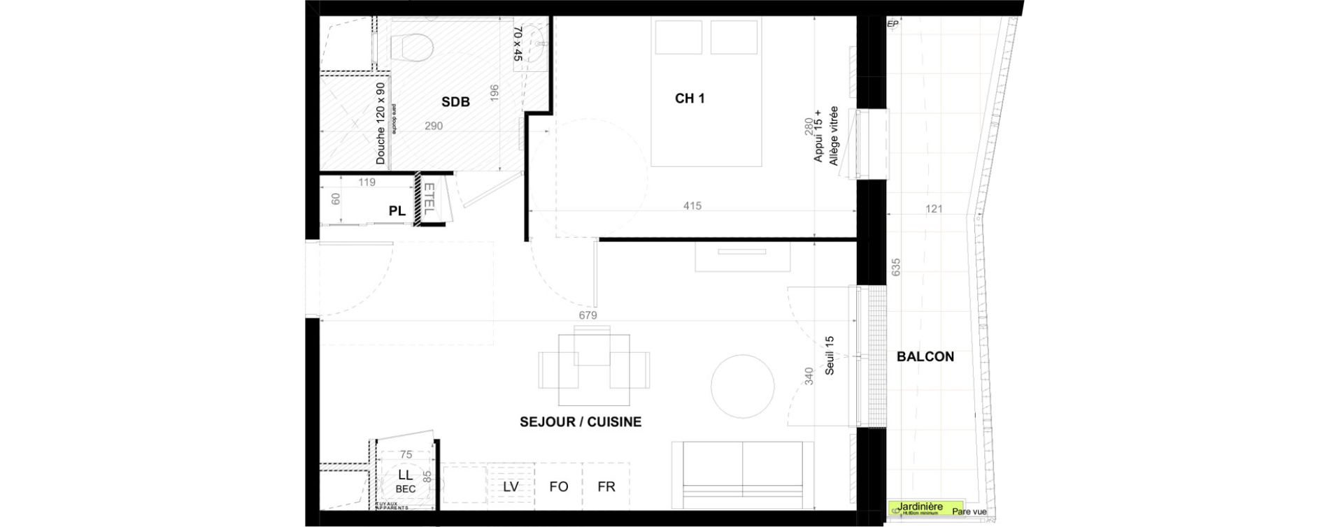 Appartement T2 de 40,79 m2 &agrave; Clermont-Ferrand Coubertin - les salins