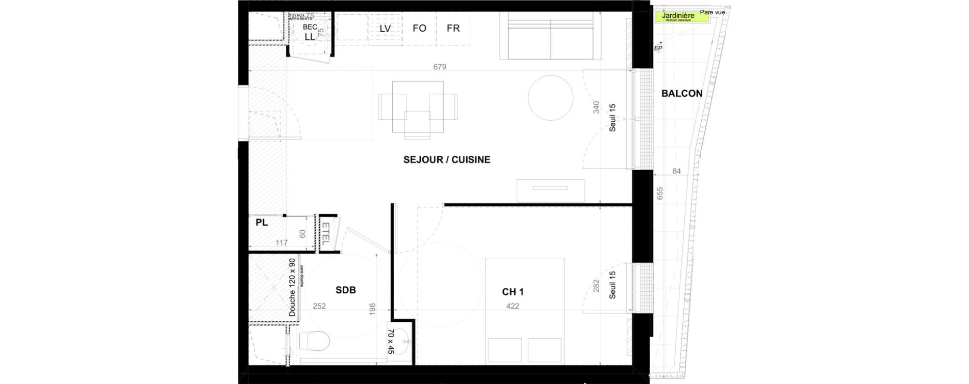 Appartement T2 de 40,87 m2 &agrave; Clermont-Ferrand Coubertin - les salins