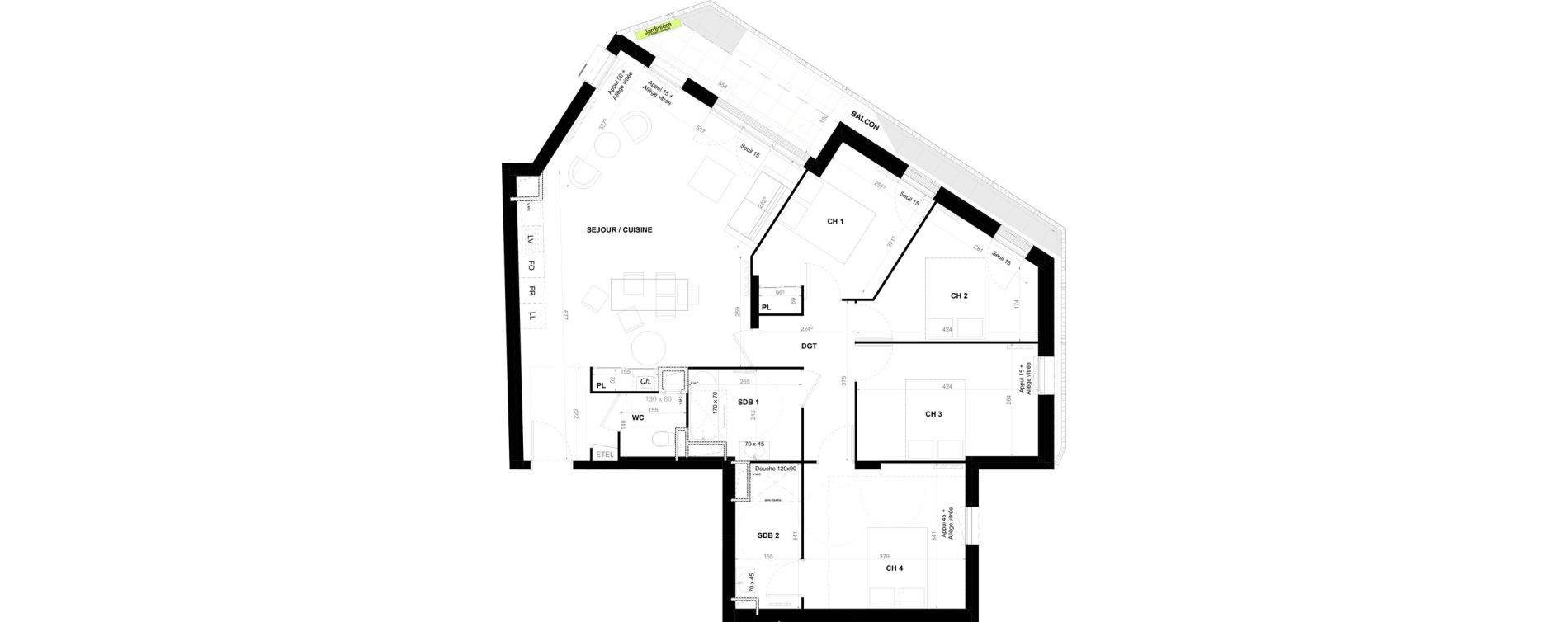 Appartement T5 de 101,96 m2 &agrave; Clermont-Ferrand Coubertin - les salins