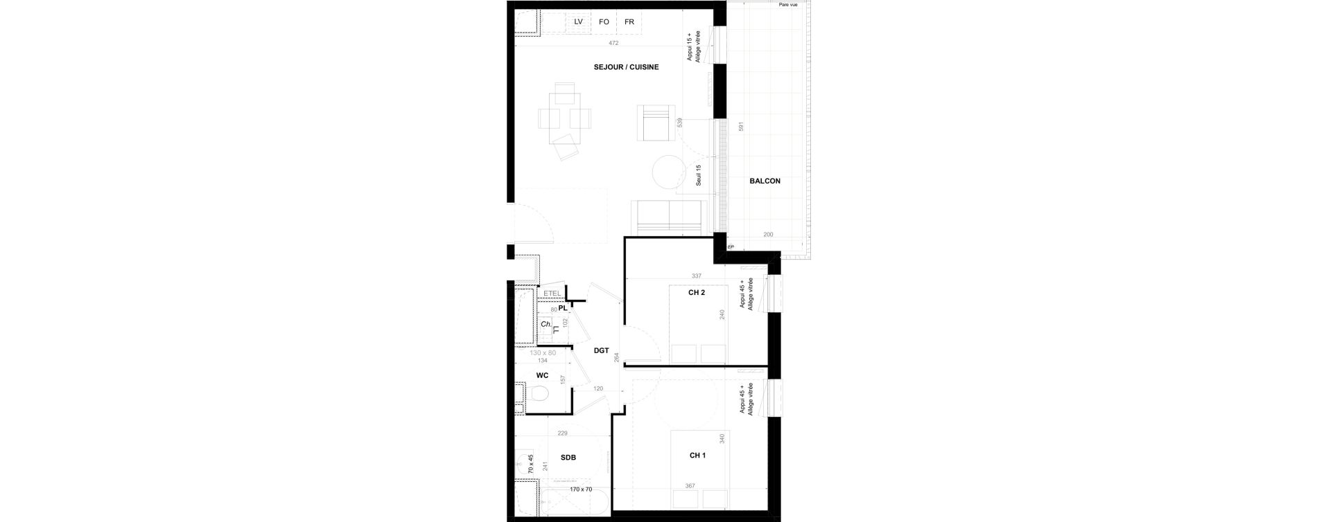 Appartement T3 de 60,04 m2 &agrave; Clermont-Ferrand Coubertin - les salins