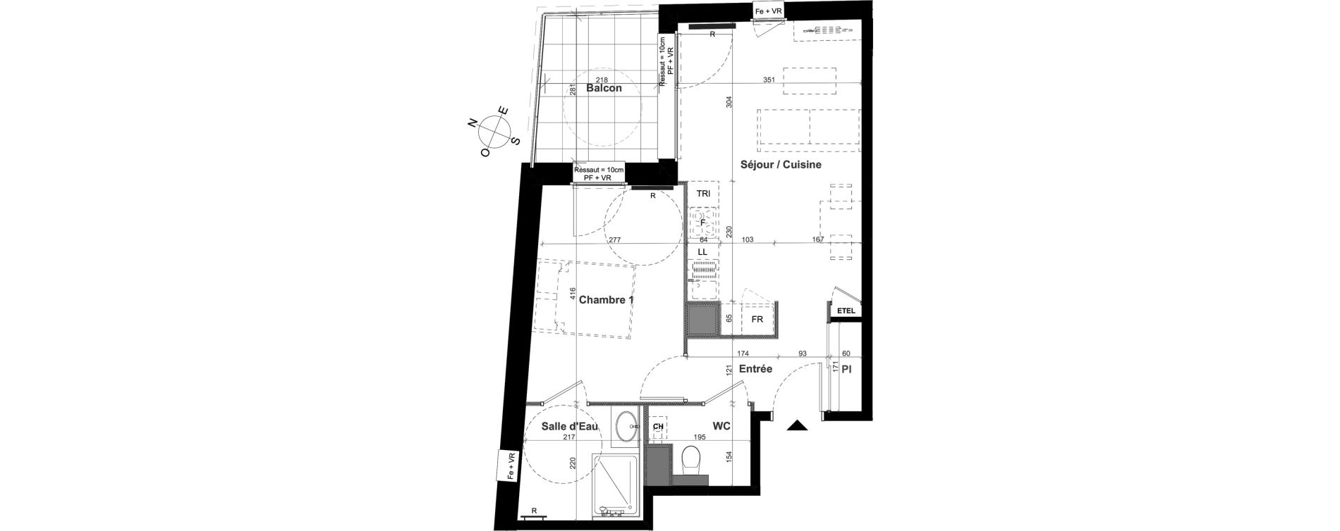 Appartement T2 de 43,76 m2 &agrave; Clermont-Ferrand Les salins