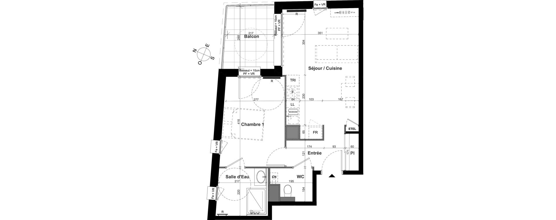 Appartement T2 de 43,76 m2 &agrave; Clermont-Ferrand Les salins