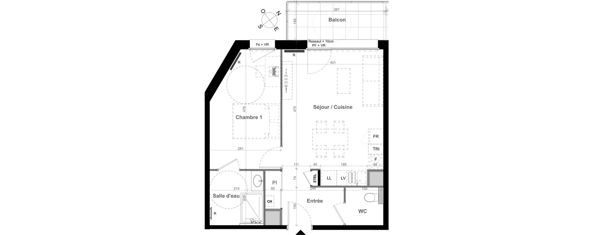 Appartement T2 de 44,56 m2 &agrave; Clermont-Ferrand Les salins