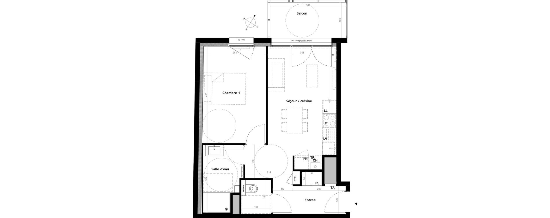 Appartement T2 de 40,80 m2 &agrave; Clermont-Ferrand P&eacute;lissier