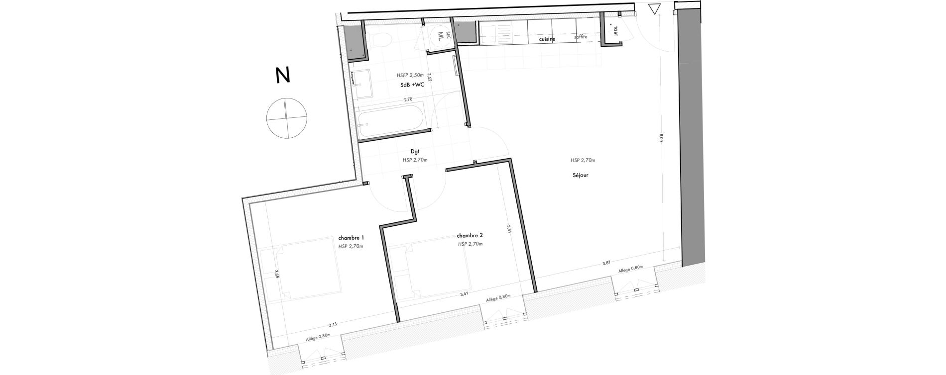 Appartement T3 de 61,21 m2 &agrave; Albigny-Sur-Sa&ocirc;ne Centre