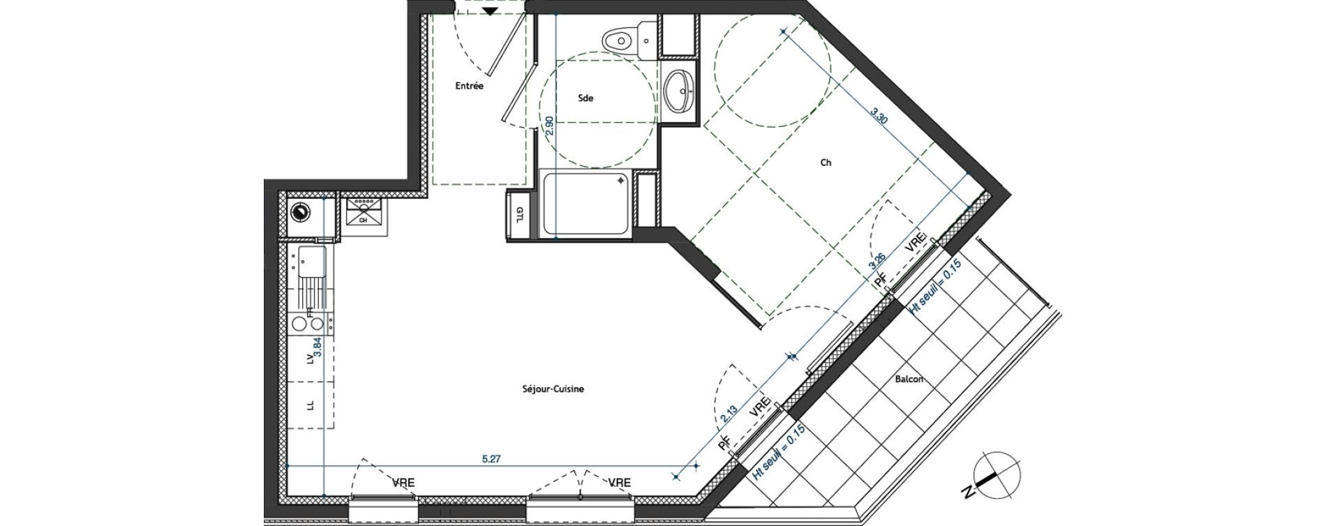 Appartement T2 de 39,73 m2 &agrave; Anse Centre
