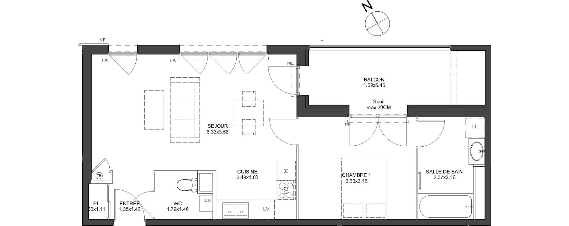 Appartement T2 de 48,81 m2 &agrave; Arnas Les pr&eacute;s de marverand