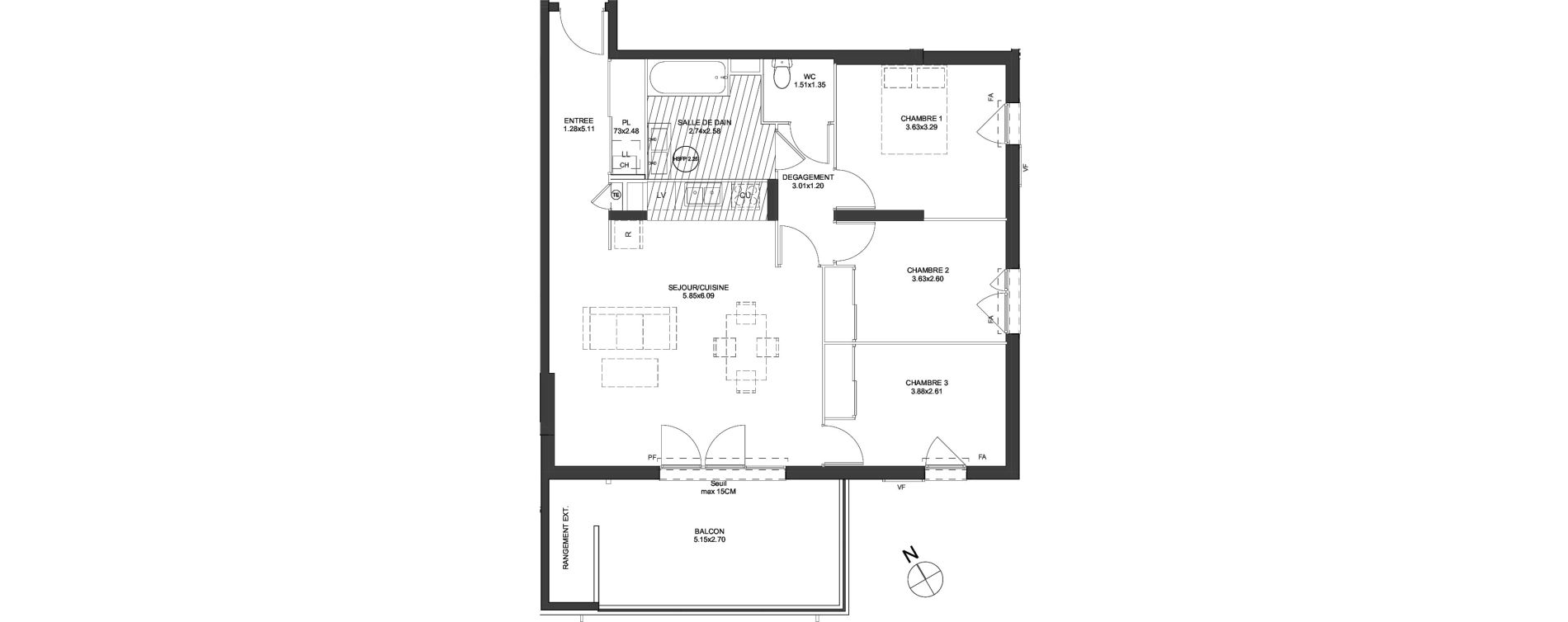 Appartement T4 de 82,74 m2 &agrave; Arnas Les pr&eacute;s de marverand