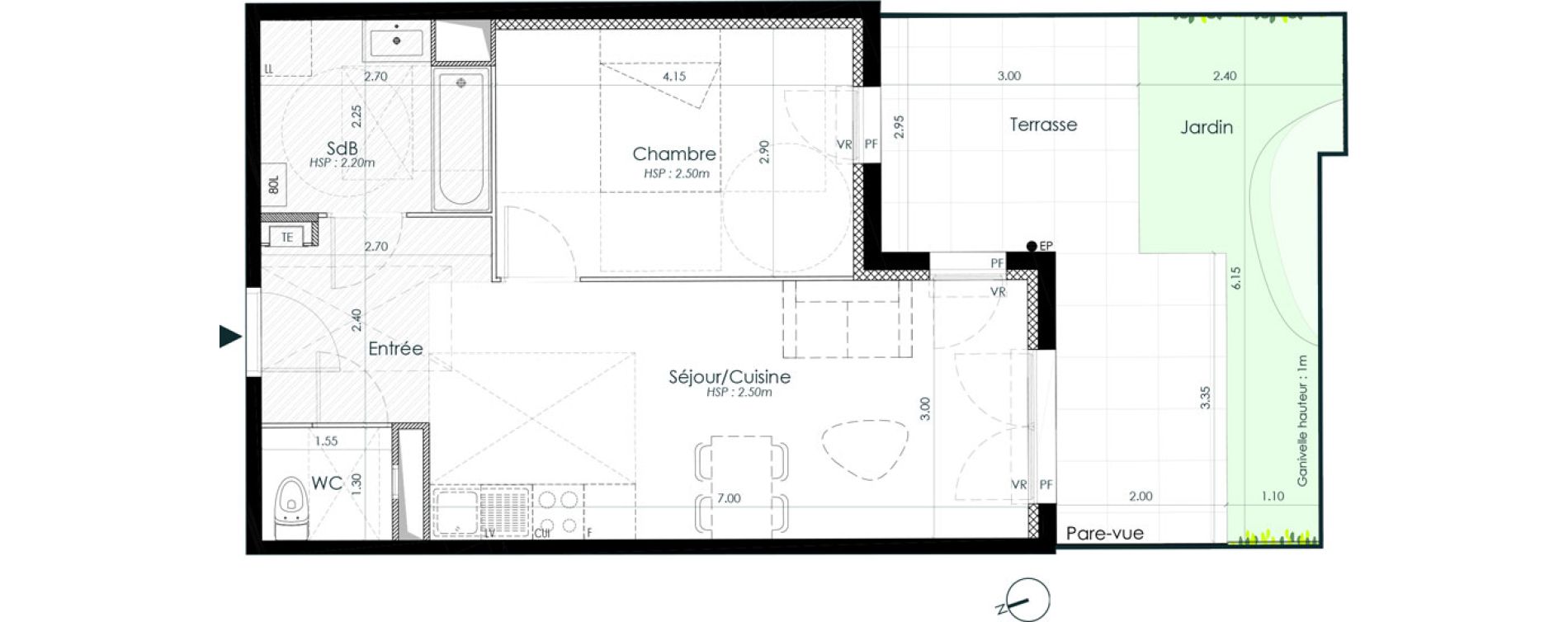 Appartement T2 de 45,80 m2 &agrave; Belleville Centre