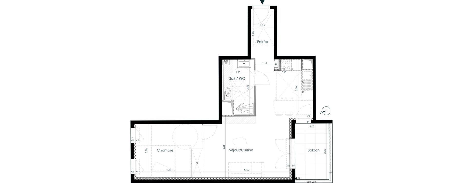 Appartement T2 de 51,70 m2 &agrave; Belleville Centre