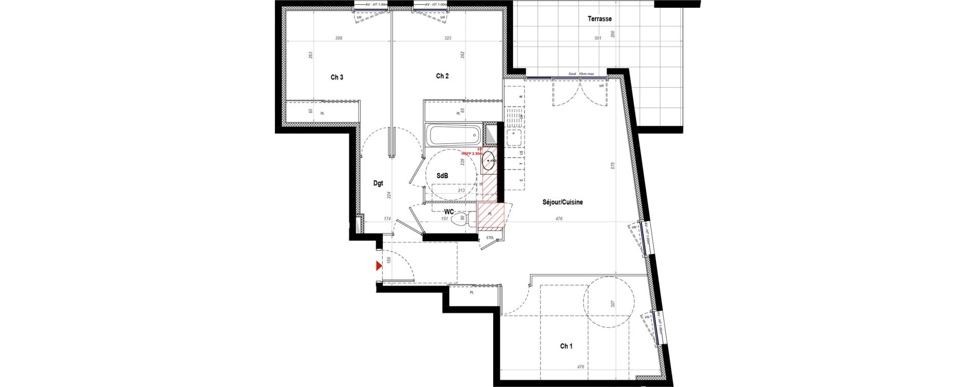 Appartement T4 de 74,73 m2 &agrave; Belleville Centre