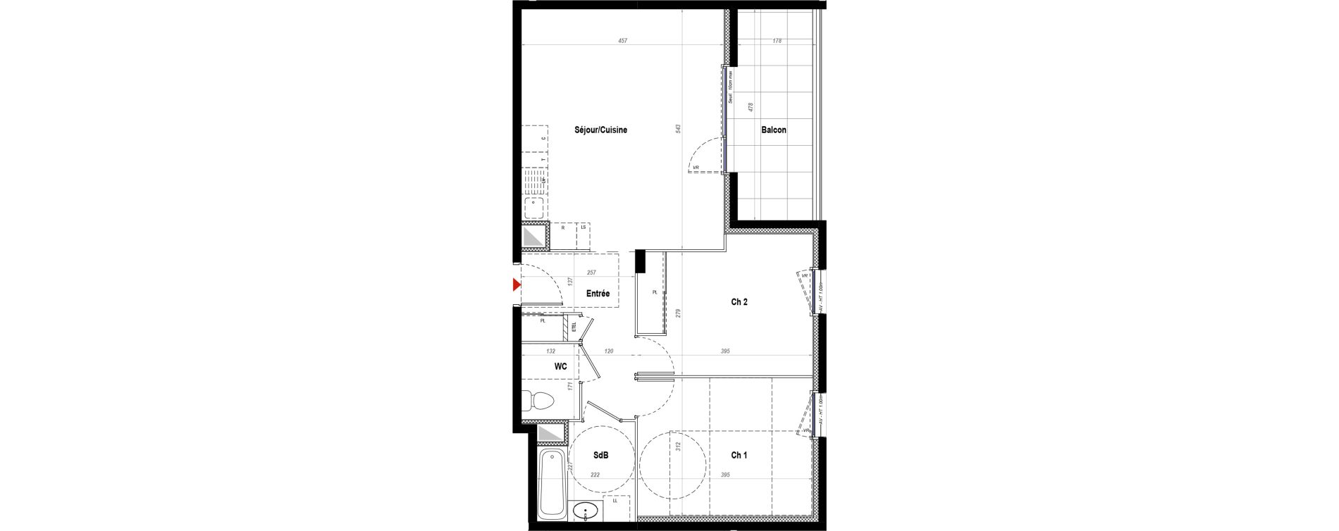 Appartement T3 de 62,38 m2 &agrave; Belleville Centre