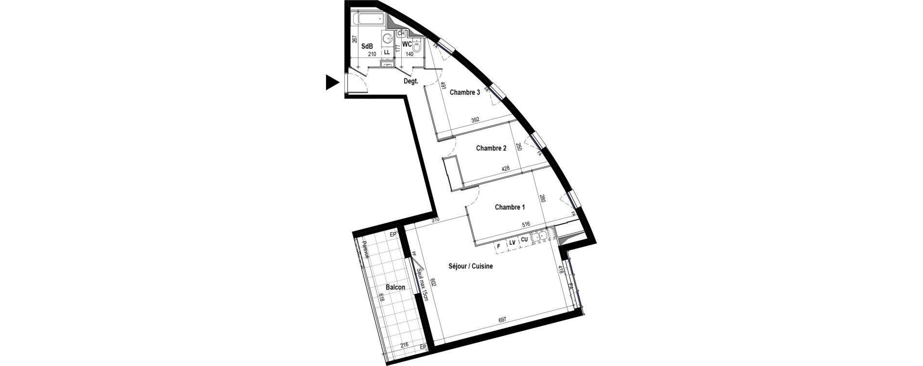 Appartement T4 de 89,64 m2 &agrave; Brignais Centre