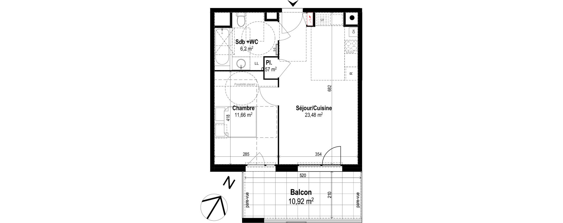Appartement T2 de 41,91 m2 &agrave; Brignais Centre