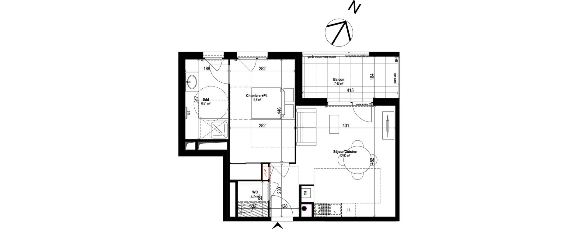Appartement T2 de 45,08 m2 &agrave; Brignais Centre