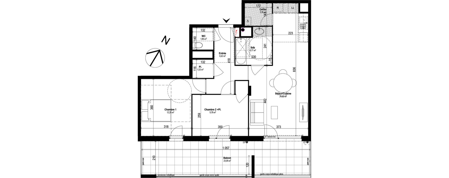 Appartement T3 de 64,09 m2 &agrave; Brignais Centre