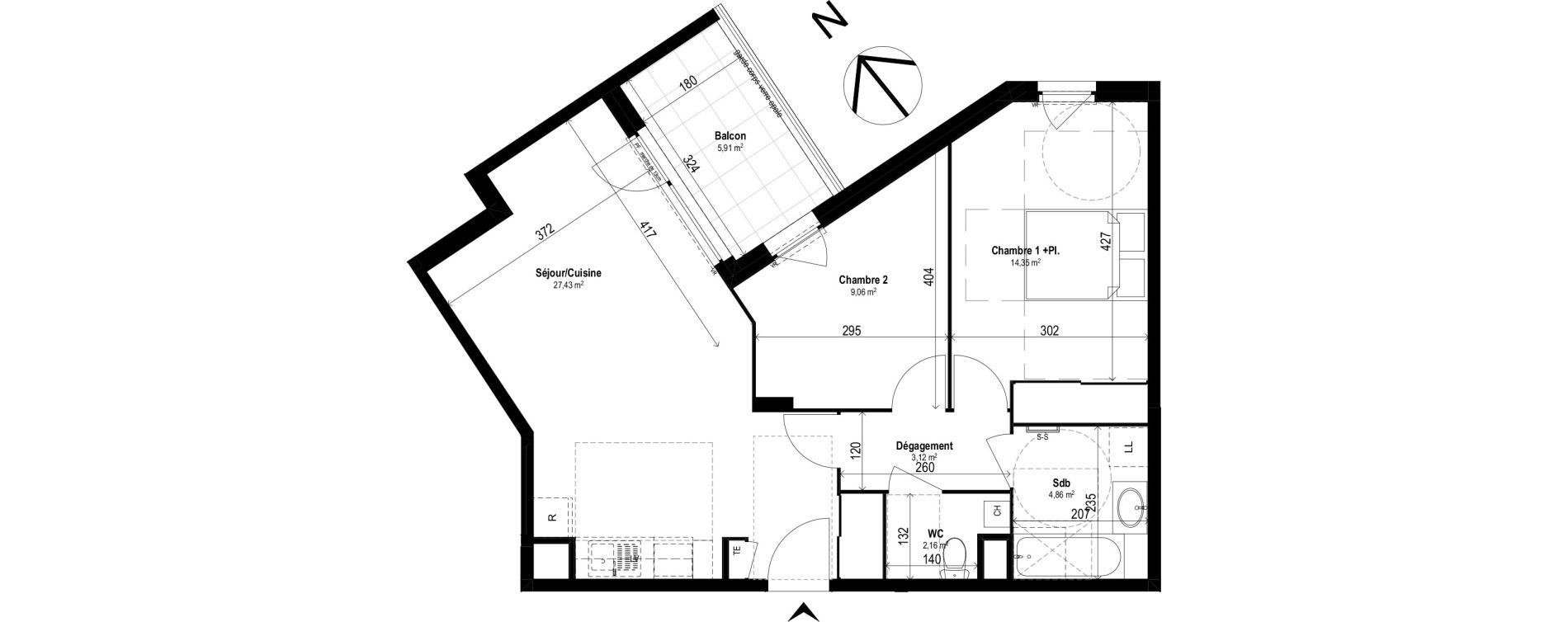Appartement T3 de 60,98 m2 &agrave; Brignais Centre