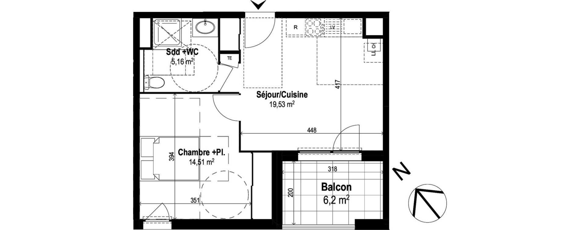 Appartement T2 de 39,20 m2 &agrave; Brignais Centre
