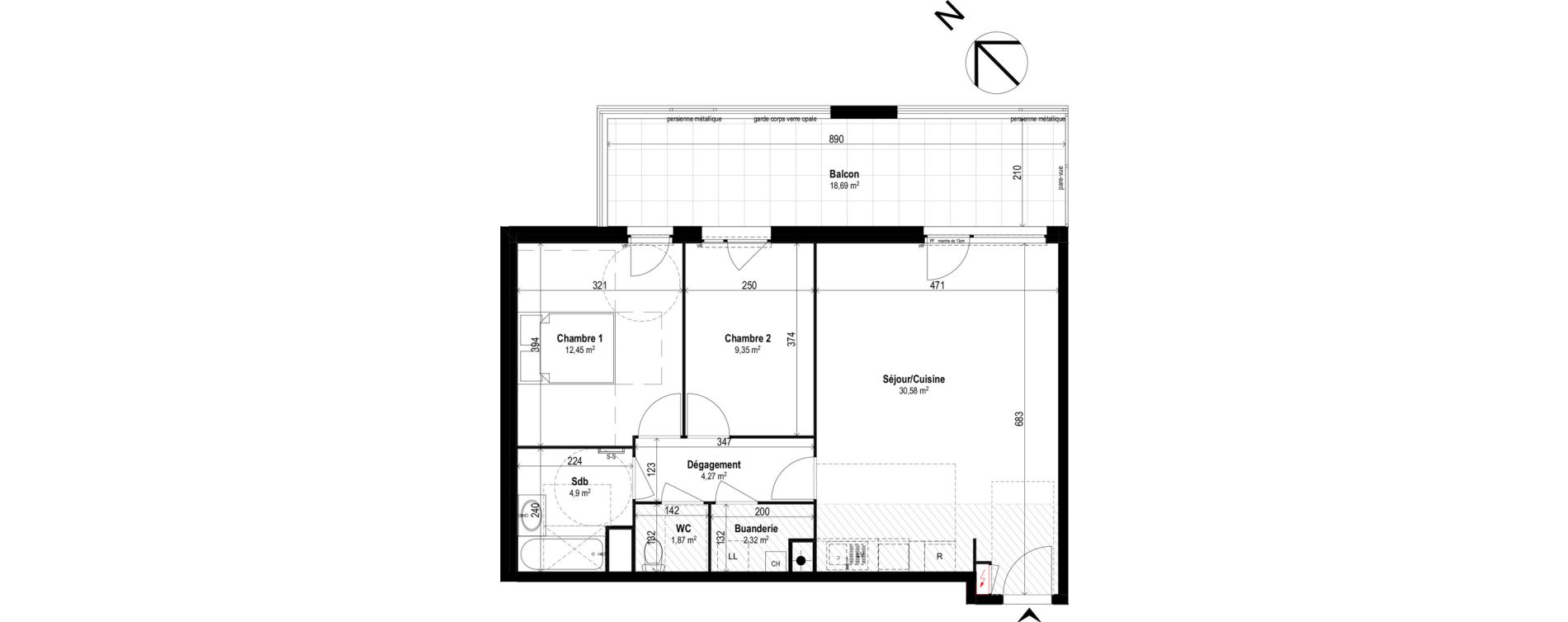 Appartement T3 de 65,74 m2 &agrave; Brignais Centre