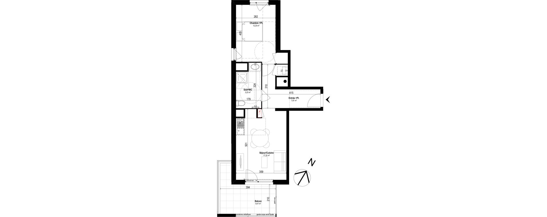 Appartement T2 de 42,79 m2 &agrave; Brignais Centre