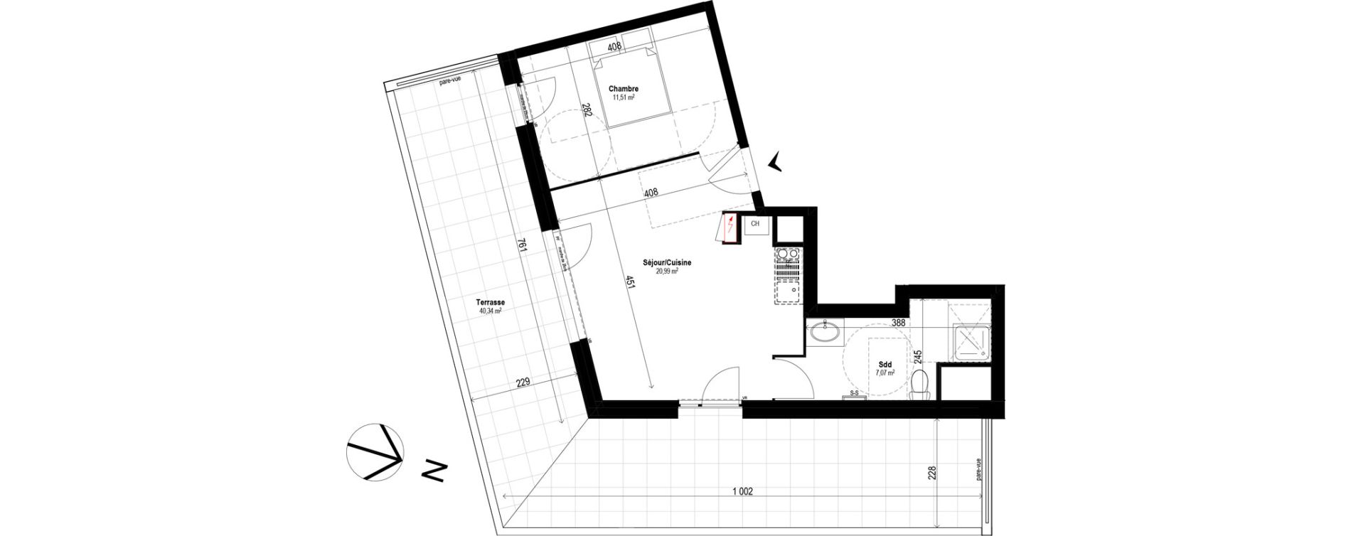 Appartement T2 de 39,57 m2 &agrave; Brignais Centre