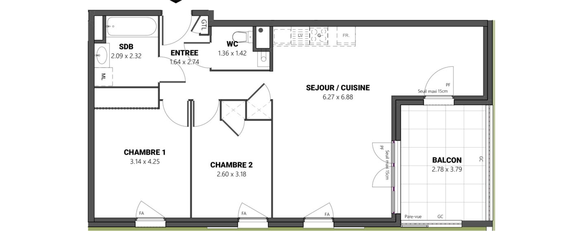 Appartement T3 de 66,82 m2 &agrave; Brindas Centre