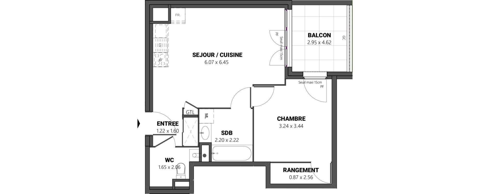 Appartement T2 de 43,81 m2 &agrave; Brindas Centre