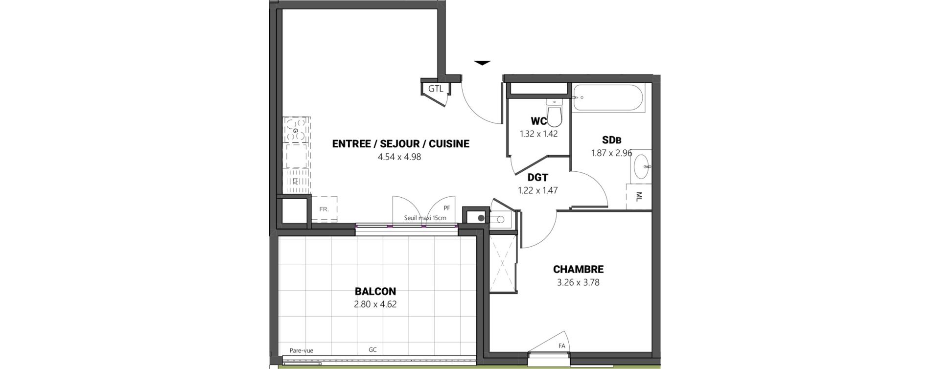 Appartement T2 de 43,33 m2 &agrave; Brindas Centre