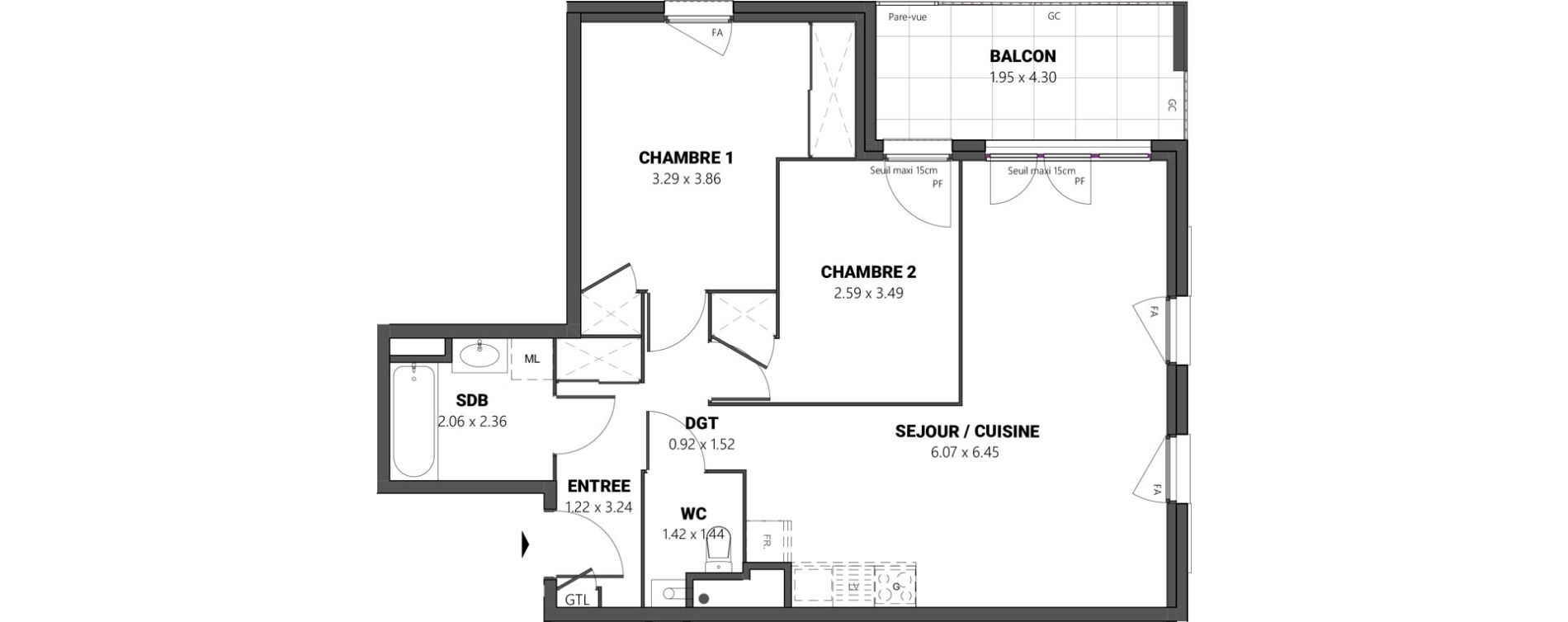 Appartement T3 de 66,23 m2 &agrave; Brindas Centre