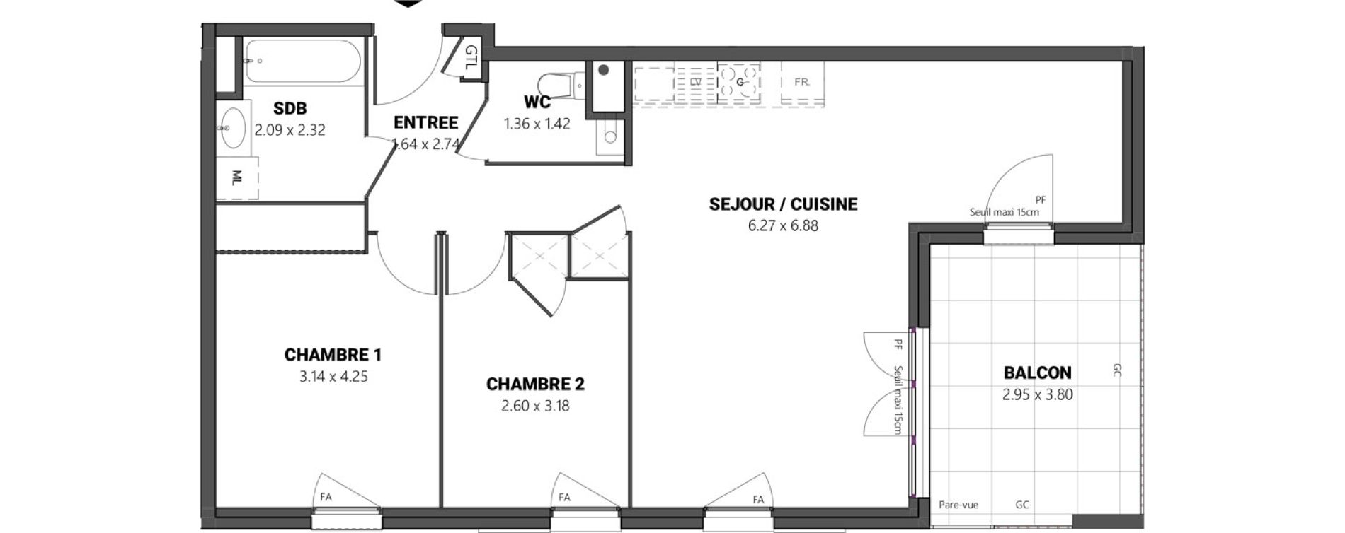 Appartement T3 de 66,82 m2 &agrave; Brindas Centre