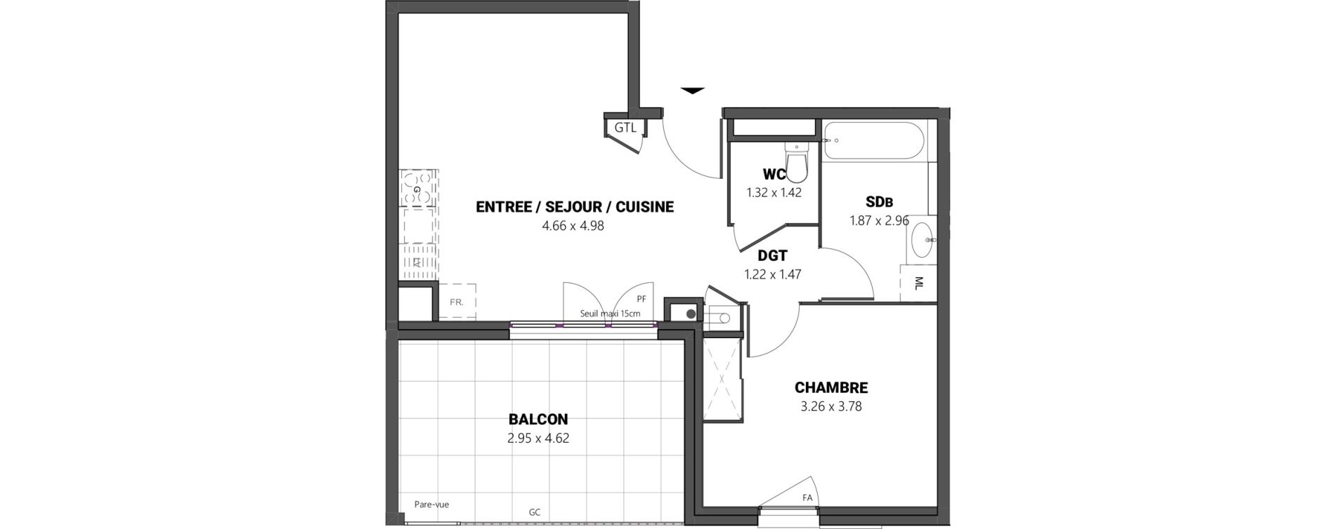 Appartement T2 de 43,80 m2 &agrave; Brindas Centre