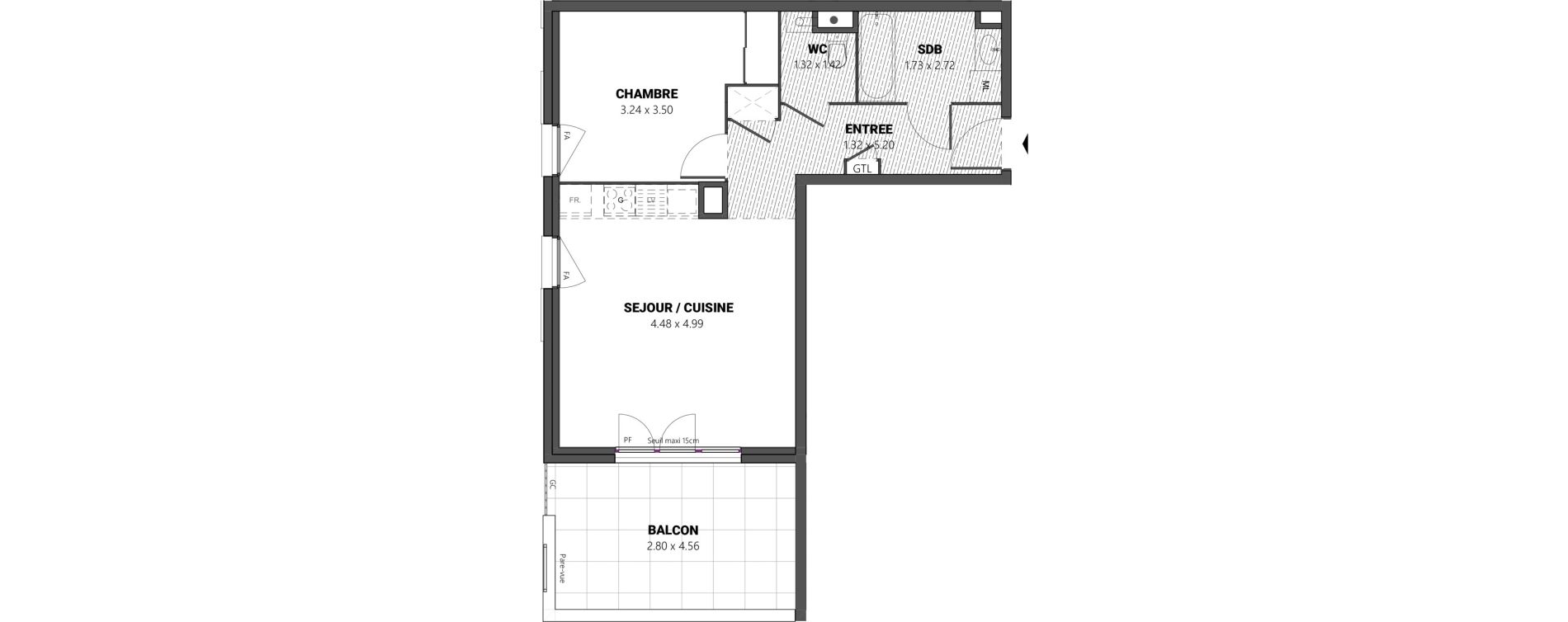 Appartement T2 de 47,40 m2 &agrave; Brindas Centre