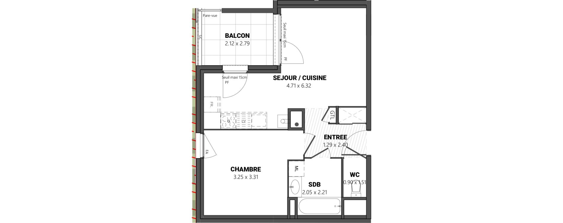 Appartement T2 de 40,95 m2 &agrave; Brindas Centre