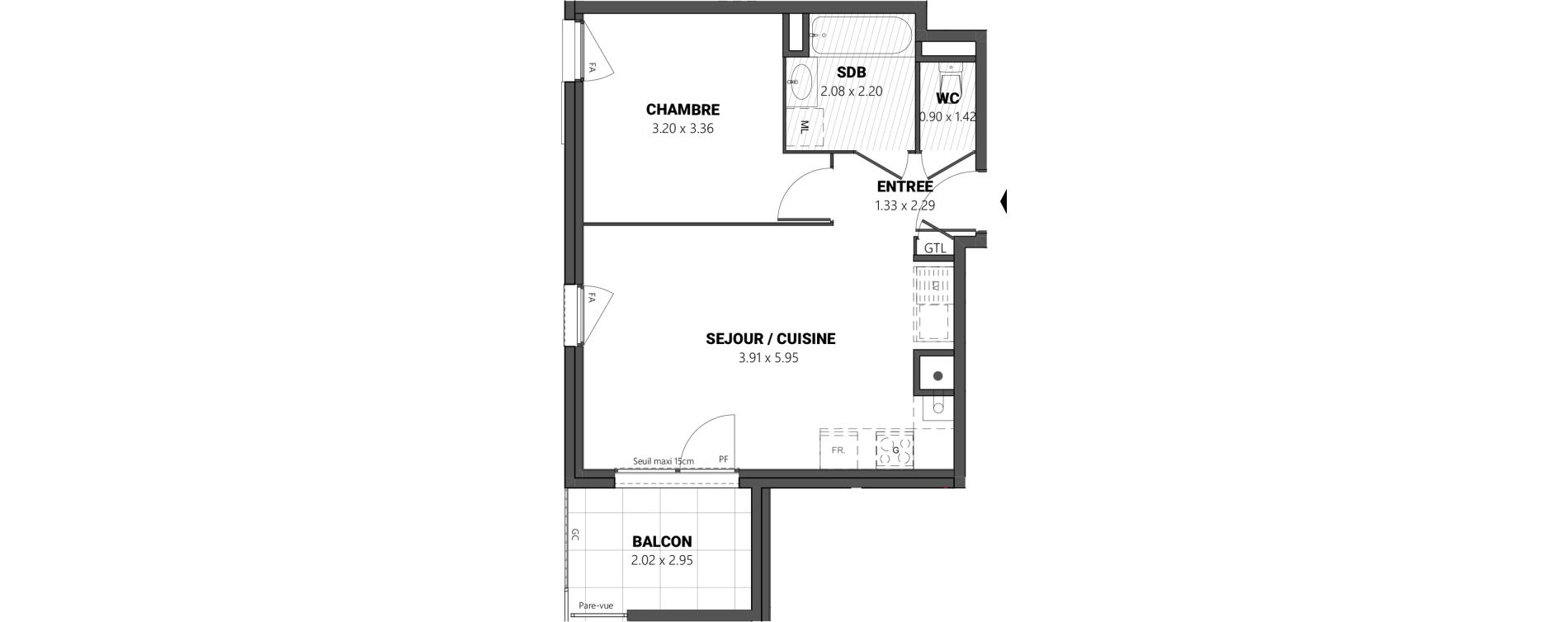 Appartement T2 de 42,44 m2 &agrave; Brindas Centre