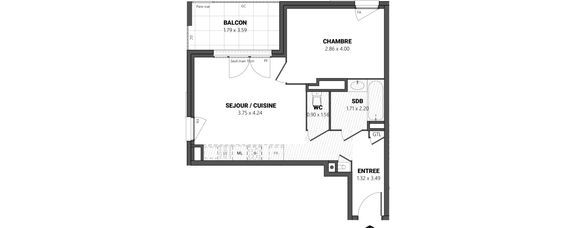 Appartement T2 de 42,29 m2 &agrave; Brindas Centre