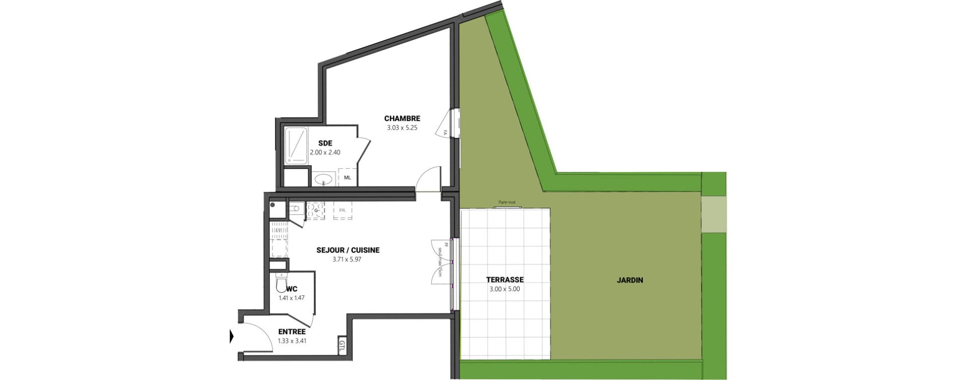 Appartement T2 de 46,31 m2 &agrave; Brindas Centre