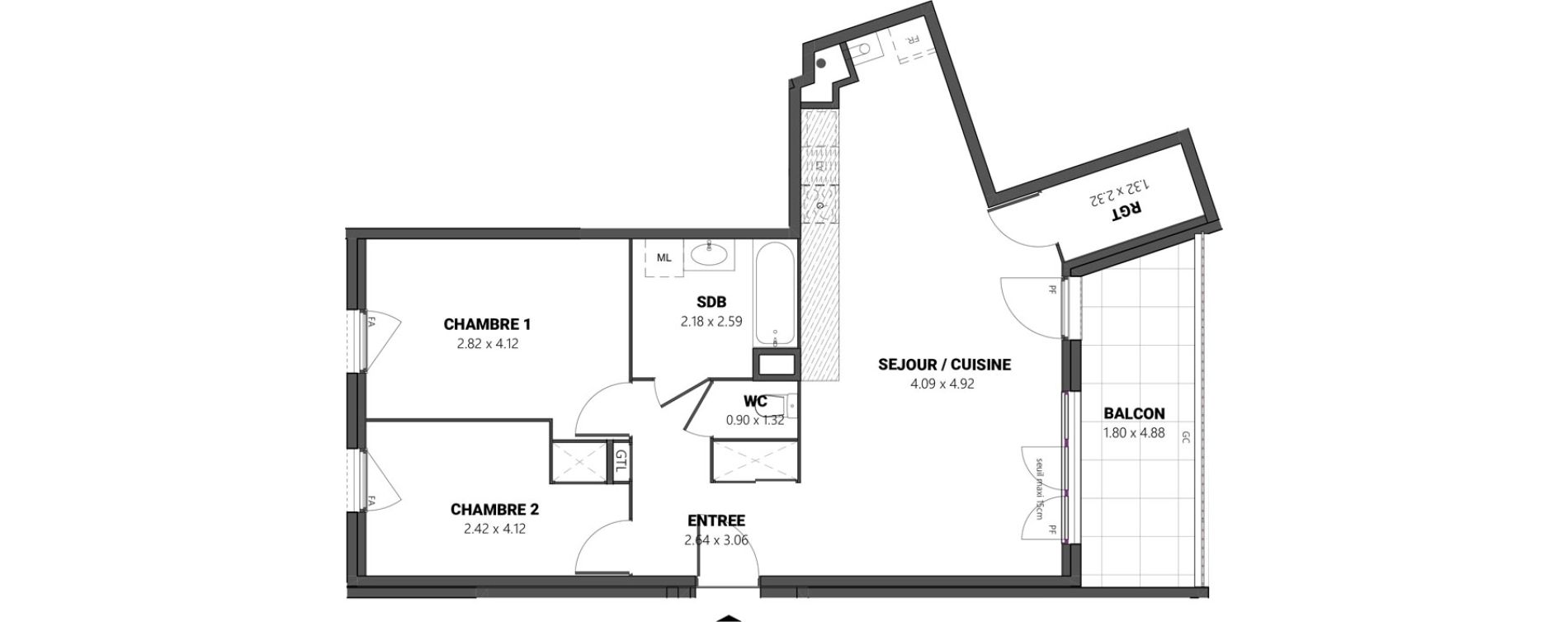 Appartement T3 de 66,80 m2 &agrave; Brindas Centre