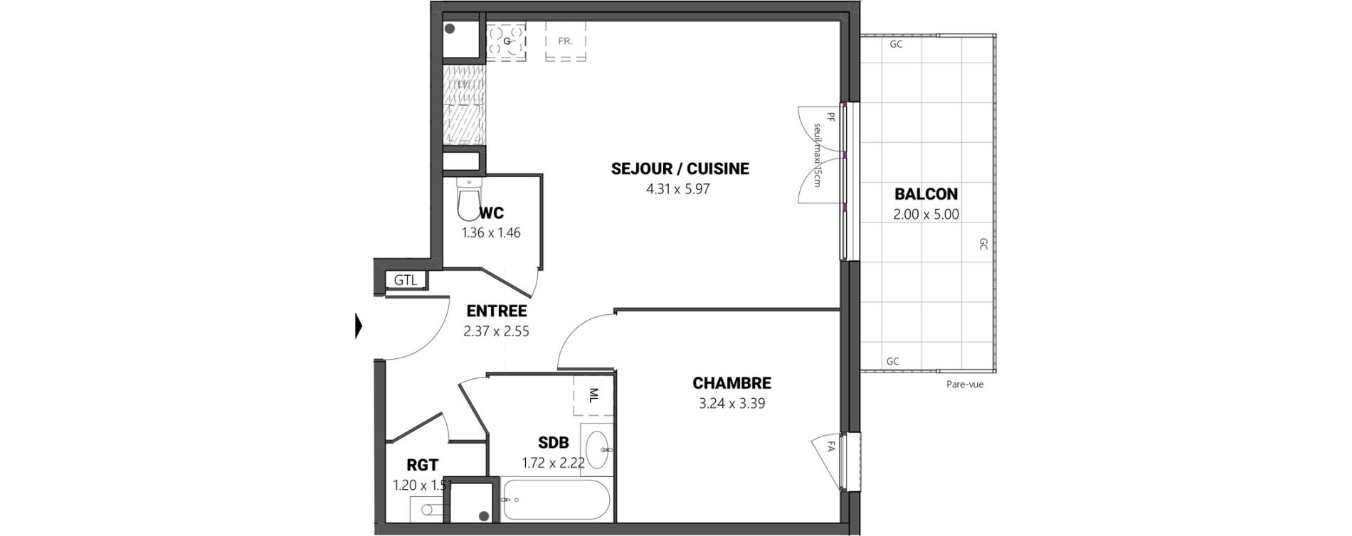 Appartement T2 de 46,08 m2 &agrave; Brindas Centre