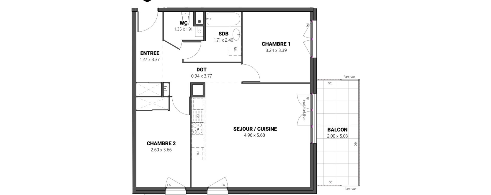 Appartement T3 de 67,60 m2 &agrave; Brindas Centre