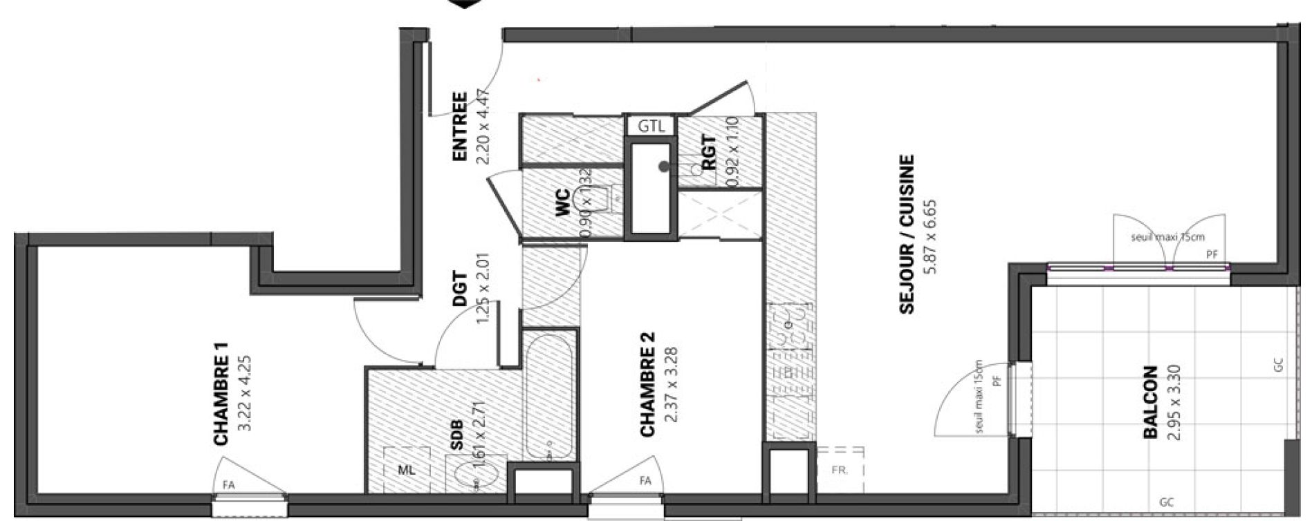 Appartement T3 de 66,37 m2 &agrave; Brindas Centre