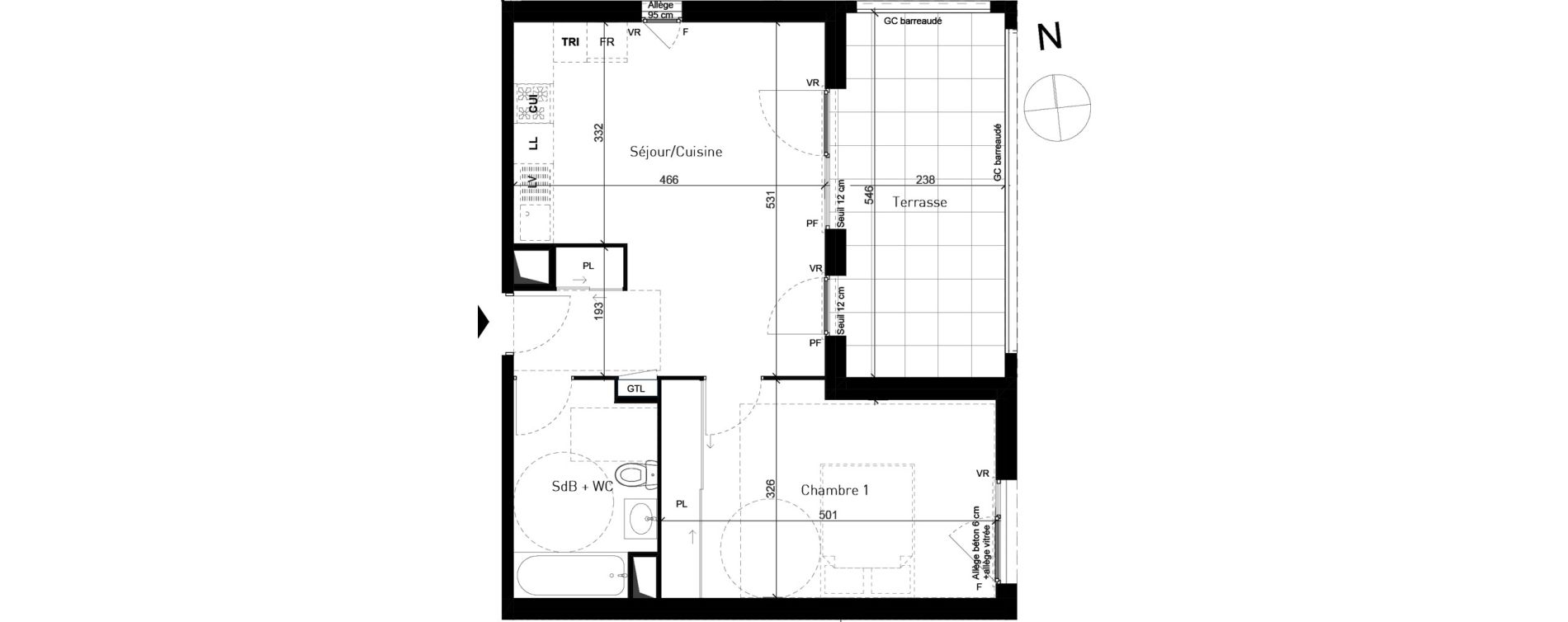 Appartement T2 de 46,39 m2 &agrave; Bron Centre
