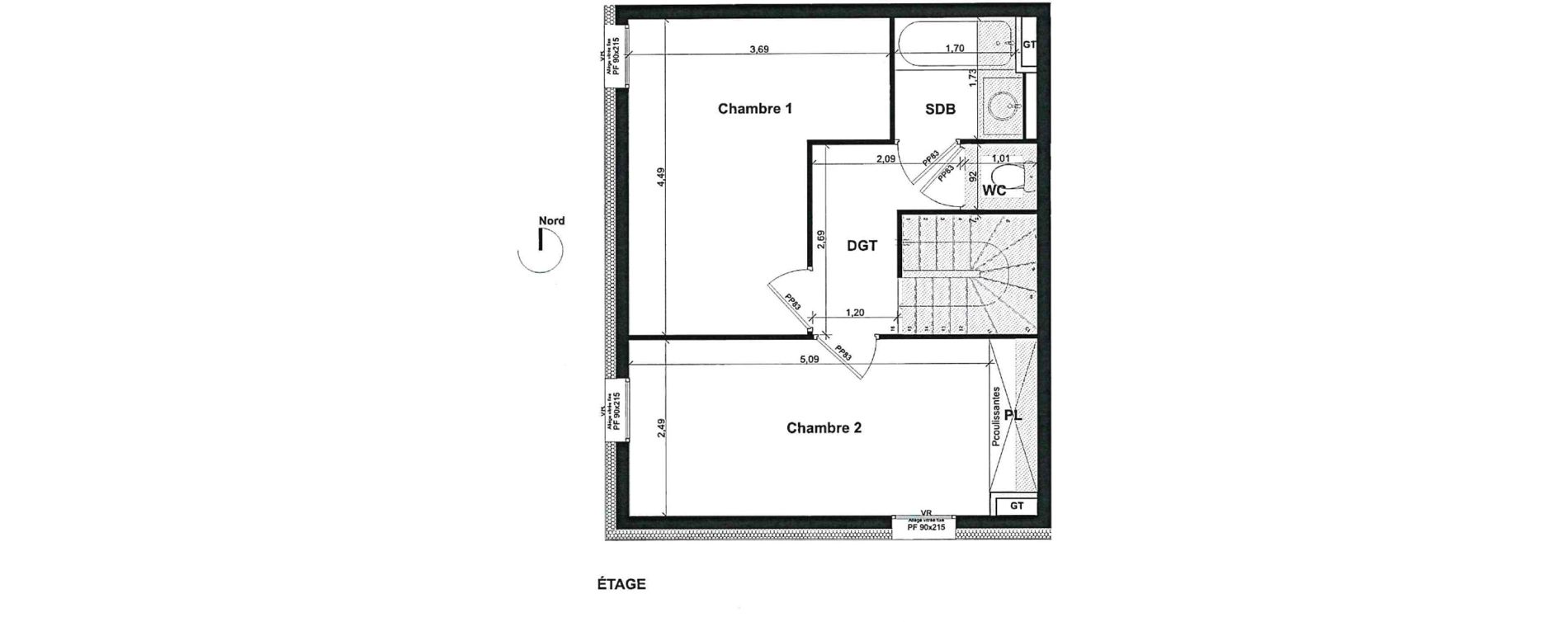 Duplex T4 de 79,84 m2 &agrave; Bron Les sept chemins