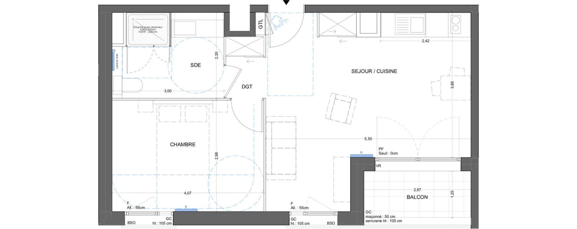 Appartement T2 meubl&eacute; de 44,79 m2 &agrave; Bron Gendarmerie - garenne